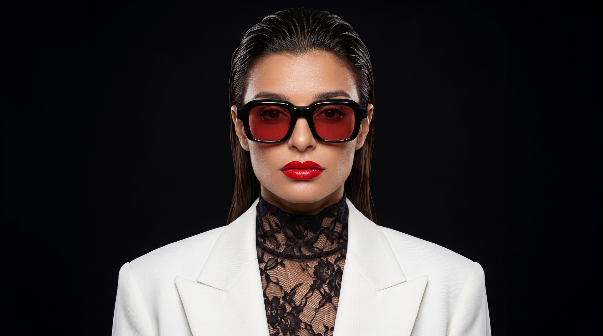 Sofia Whitmore wearing CHROMA 01 Power Red sunglasses